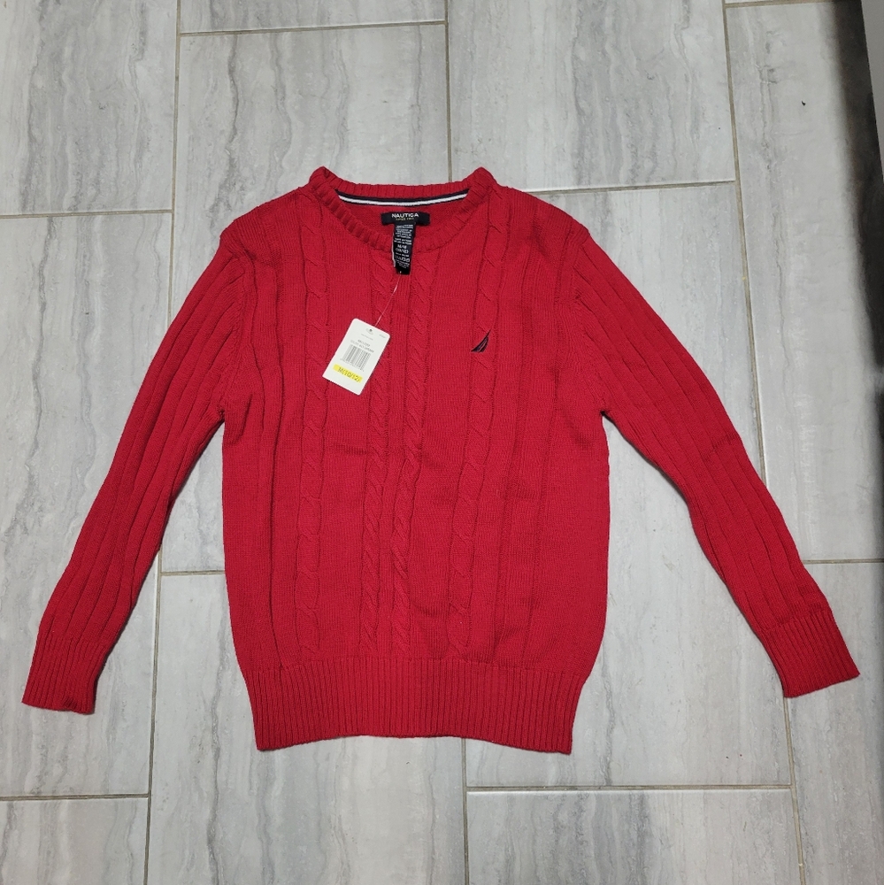 (NWT) Nautica 's Boy' Cable Crew Longsleeve Sweater Cherry Size M/M (10/12)